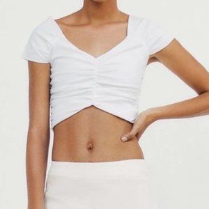 Zara White Off the Shoulder Ruched Crop top size S/M